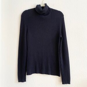 Chicos Silk Blend Ribbed Turtleneck Sweater Black Size 3 Large XL Long Sleeve